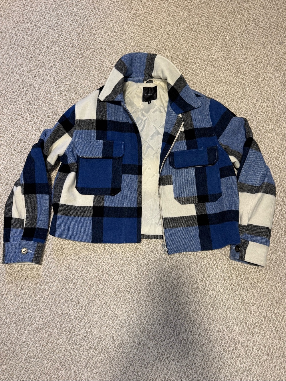 Dynamite Blue and White Plaid Zip Jacket